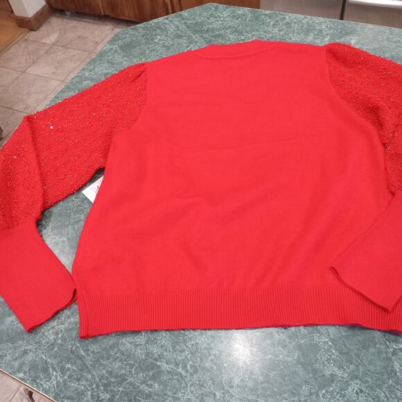 Nanette Lapore Puff Balloon Sparkle Sleeve Crewneck Sweater NWT Red - Picture 10 of 11